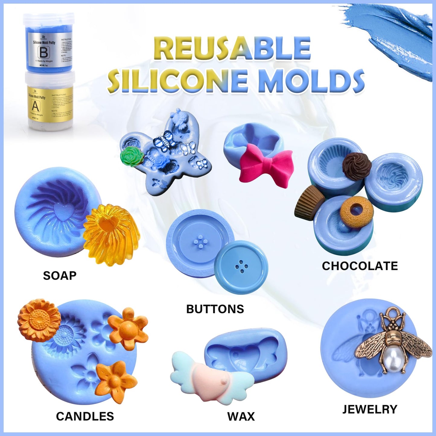 DecorRom Silicone Putty - 7/8 LB Flexible Silicone Mold Making Kit - Easy 1:1 Mixing Ratio - Fast Cured - Reusable Molds for Casting, Resin, Soap, Candle, Art Restoration