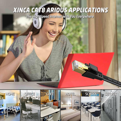 Cat 8 Ethernet Cable 50FT, High Speed Flat Network Cable Shielded with Gold Plated RJ45 Connector, 26AWG Lastest 40Gbps 2000Mhz SFTP Patch Cord for Router, Modem, Gaming, Ethernet Switch (Black)