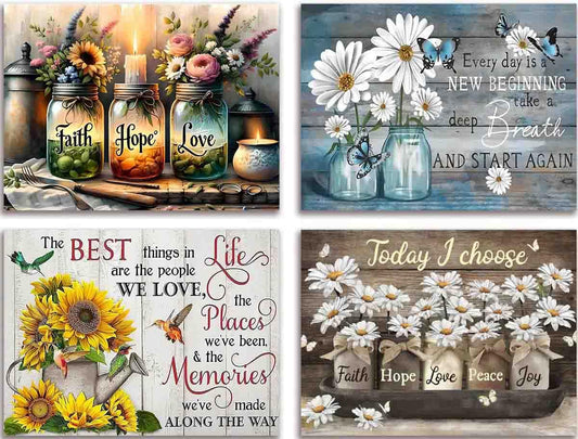 4 Pack Diamond Painting Kits for Adults,Inspirational Flower Diamond Art Kits for Adults,5D Full Drill DIY Diamond Dot Gem Art Kit Wall Home Decor Arts Craft 12x16 inch