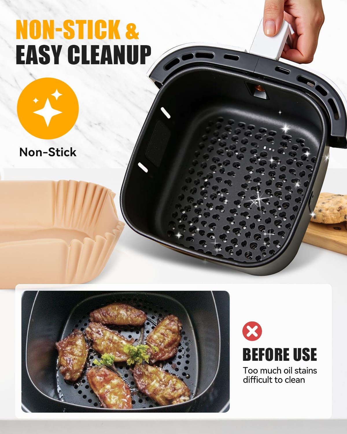 130PCs Air Fryer Liners Disposable for Ninja DoubleStack 2-Basket Air Fryer SL201/SL201C 8QT, MMH 6.3 Inches Food-Grade Baking Parchment Paper Ninja Double Stack Inserts Accessories