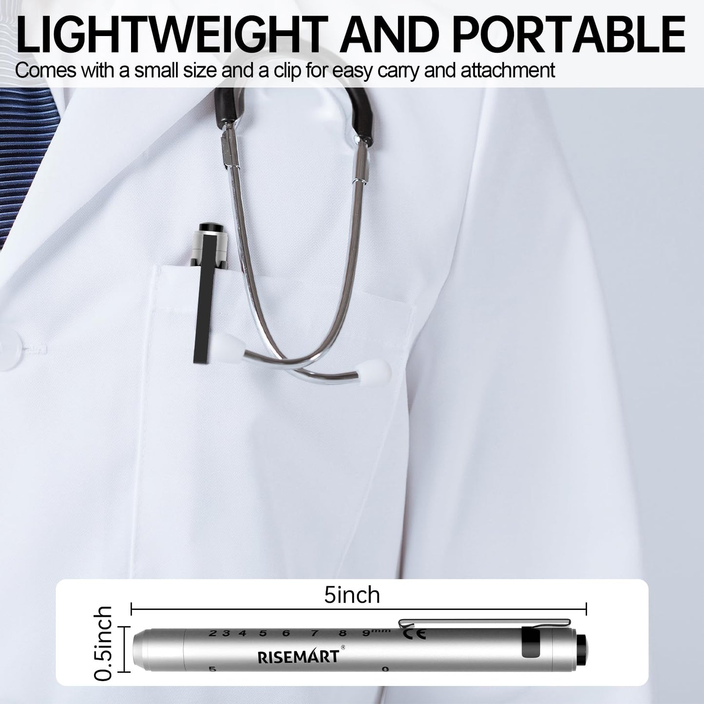 RISEMART Pen Light for Nurse, 2Packs Rechargeable LED Medical Pen Light, Warm&Cool White Light, Portable Medical PenLight for Nurse, Doctor, First Aid, EMT, Nursing,Nursing Student (Black+Silver)