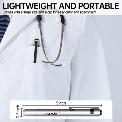 RISEMART Pen Light for Nurse, 2Packs Rechargeable LED Medical Pen Light, Warm&Cool White Light, Portable Medical PenLight for Nurse, Doctor, First Aid, EMT, Nursing,Nursing Student (Black+Silver)