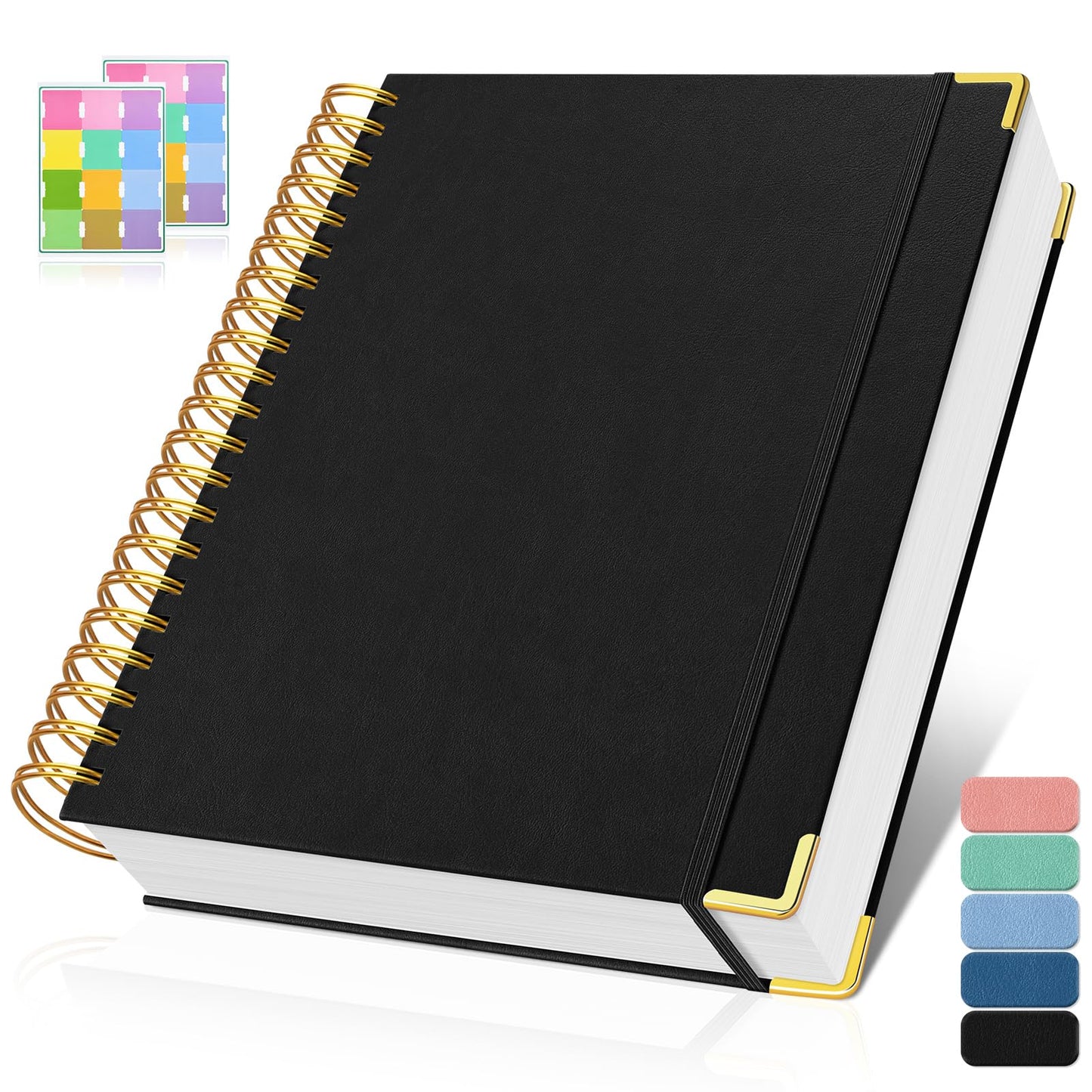 Spiral Notebook, 300 Numbered Pages Notebooks College Ruled with Contens, 100GSM Thick Journal for Women Men, Hardcover Leather Lined Journal for Writing, Large A5 Notebooks for Work School, 6" x 8"