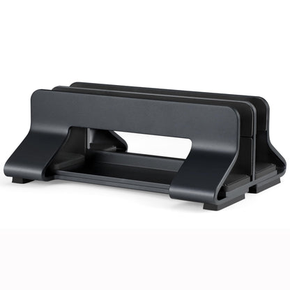 Psitek Aluminum Dual Vertical Laptop Stand Dock Holder, Supports 2 Devices, Adjustable Slot Width 12-36mm, Space-Saving Upright Storage for MacBook and Laptops