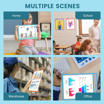 30 Pcs Reusable Dry Erase Pockets Sleeves,10" x 14" Clear Plastic Sheet Protectors with 12 Pens,4 Erasers for Classroom School Office Supplies,10 Colors