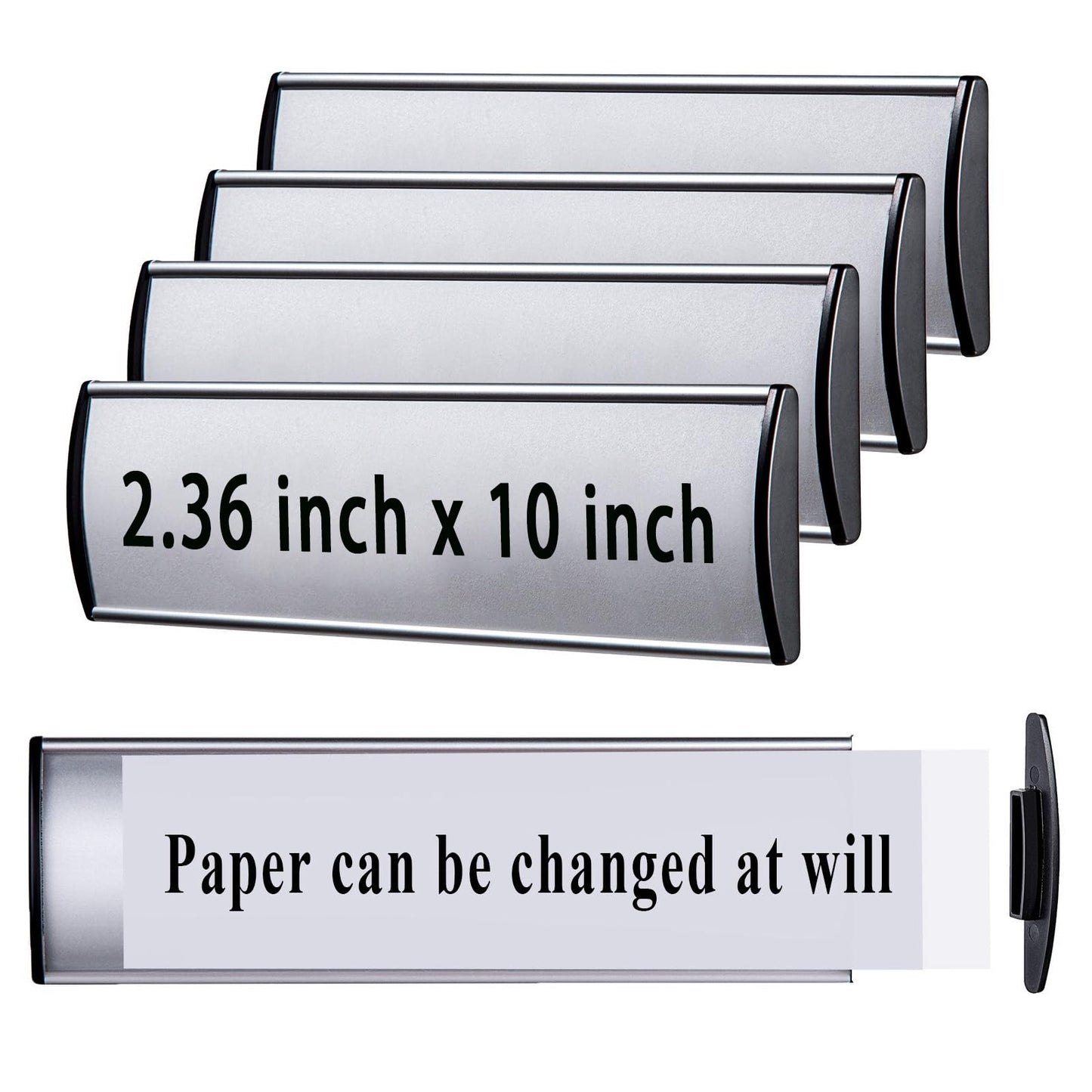 Set of 5 - Nameplate Holder for Wall Mount, 2.36'' x 10'' Curved Office Business Door Sign Holder-Silver
