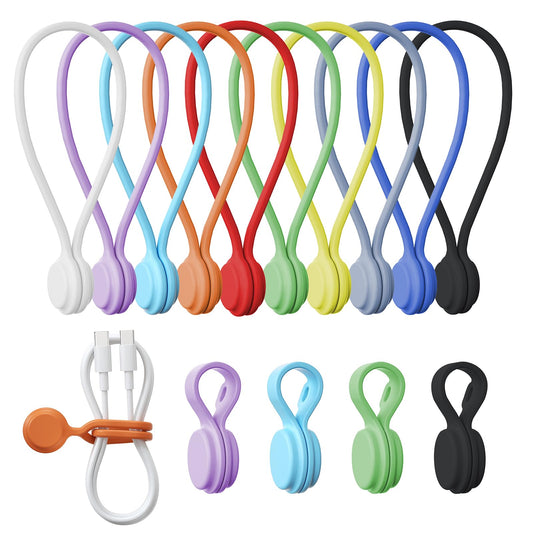 Reusable Silicone Magnetic Cable Ties - 2 Sizes Combo (4pcs 2.56'' + 20pcs 7.16'') - Multi-Purpose for Cable Bundling, Organizing, Bookmarks & Fridge Magnets - Assorted Colors, Pack of 24