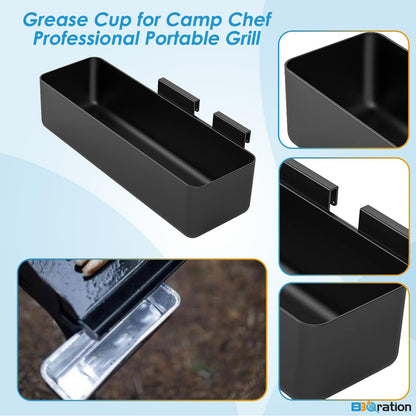 BBQration Grease Cup and Disposable Aluminum Foil Drip Pan Kit for Camp Chef Professional Portable Grill Fits Camp Chef Stove Griddles SG14, SG30, SG60, SG90, SG100, Catch Pan Holder, 24 oz