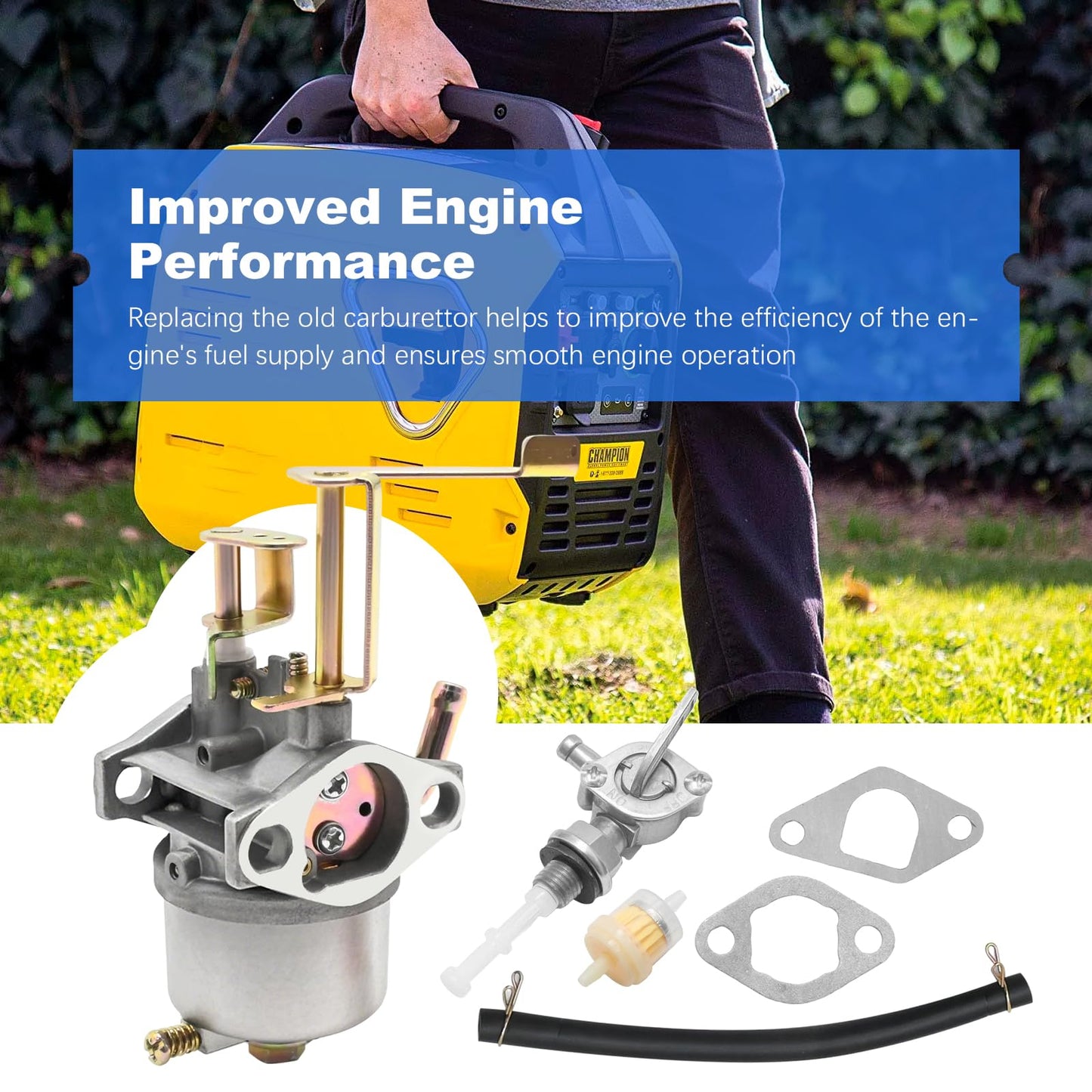 Anxingo C40005 Carburetor Kit, Replacement for Champion Power Equipment 80cc 1200 1500 Watt 2.4HP Gas Engine, Replaces C40048 C42013 C42412 C42412-1 CSA42412