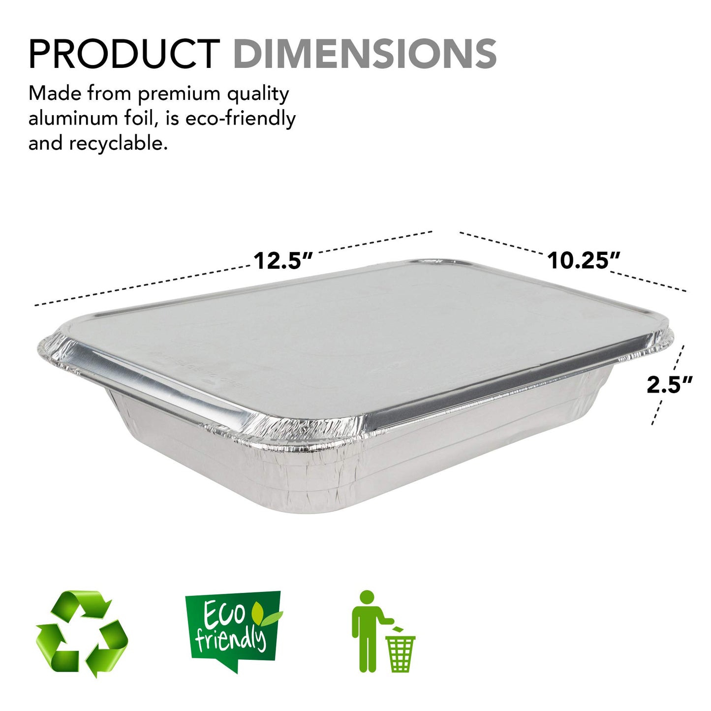 Disposable Aluminum Pans with Lids 9x13 (25 Pans and 25 Lids), Food Containers for Baking, Cooking, Heating, Storing and Prepping