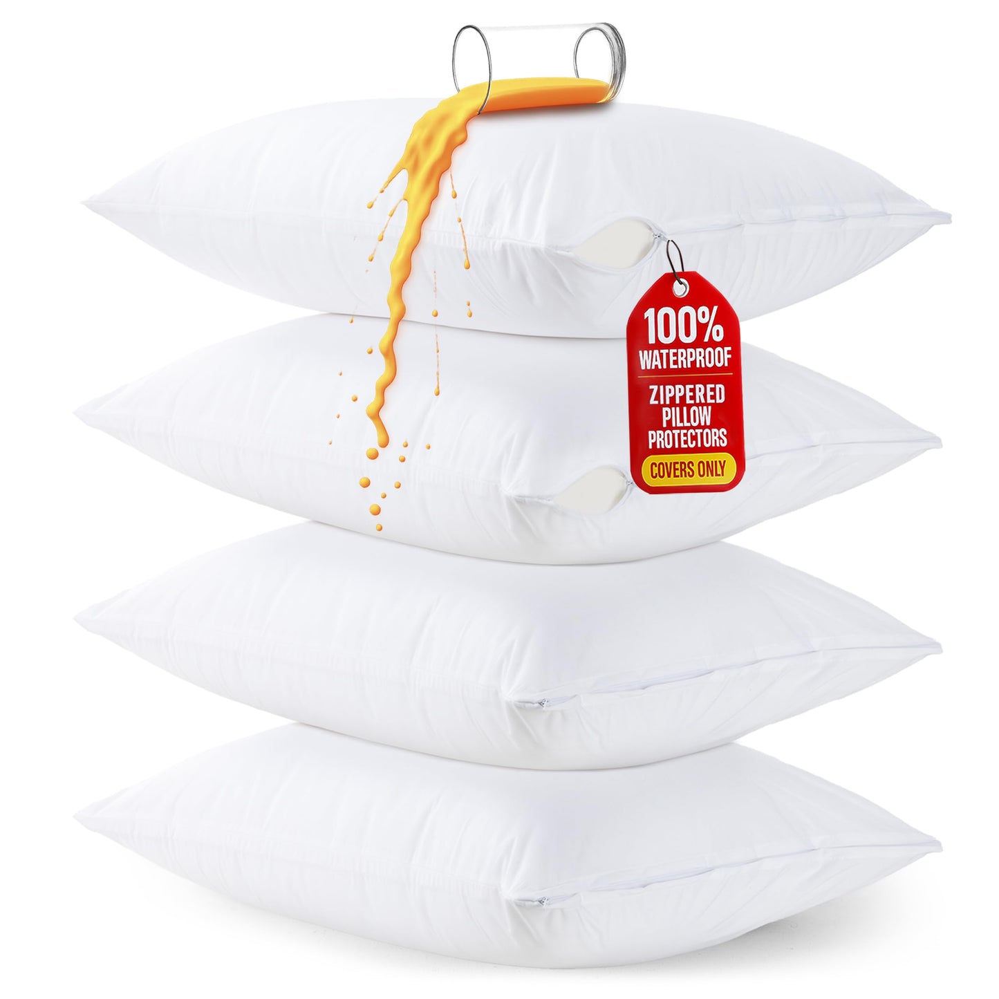 Utopia Bedding Set of 4 Waterproof Pillow Protectors with Zipper King Size (White), Ultra Soft Pillow Covers, Bed Bug and Dust Mite Proof Pillow Encasements, Moisture Wicking Pillow Cases