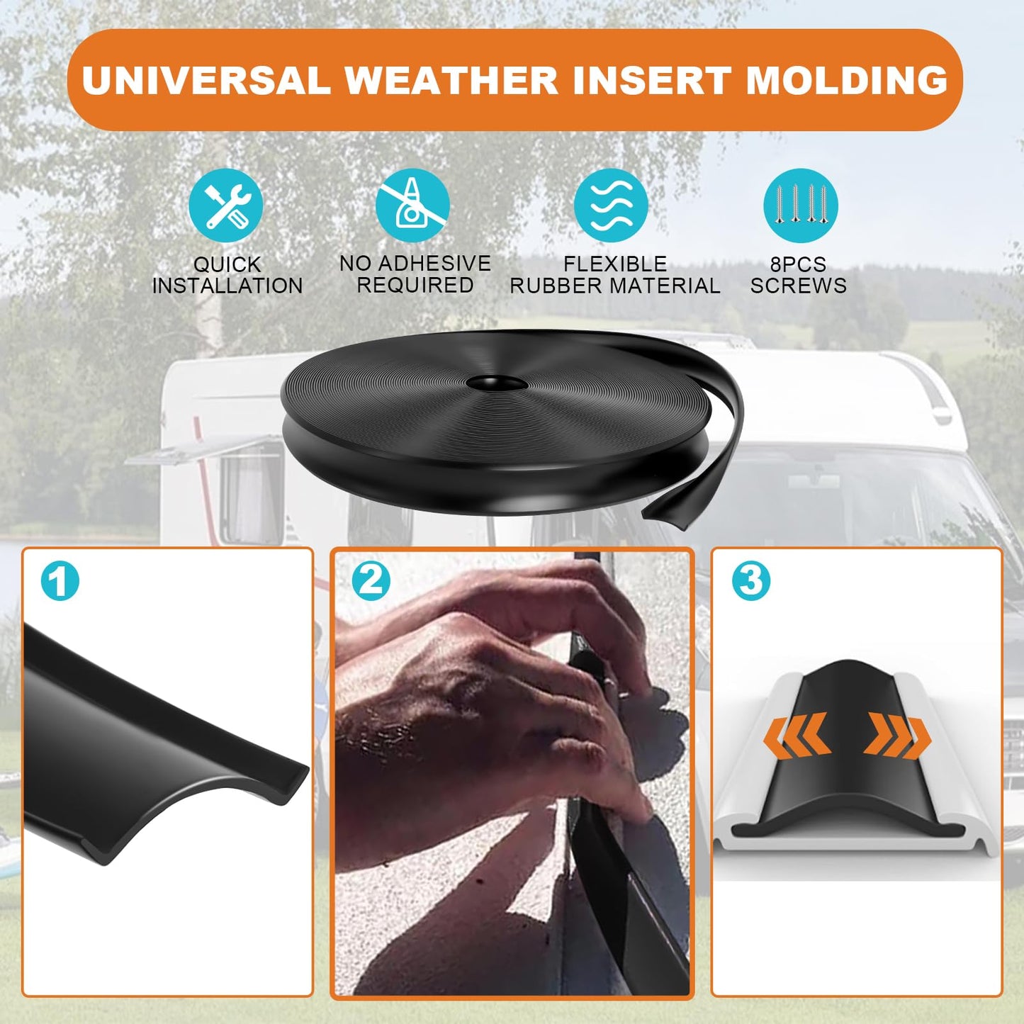 1" RV Vinyl Trim Insert 50 FT with 8 Screws, RV Corner Trim Molding Exterior,Screw Cover for RV Camper Travel Trailer,Black