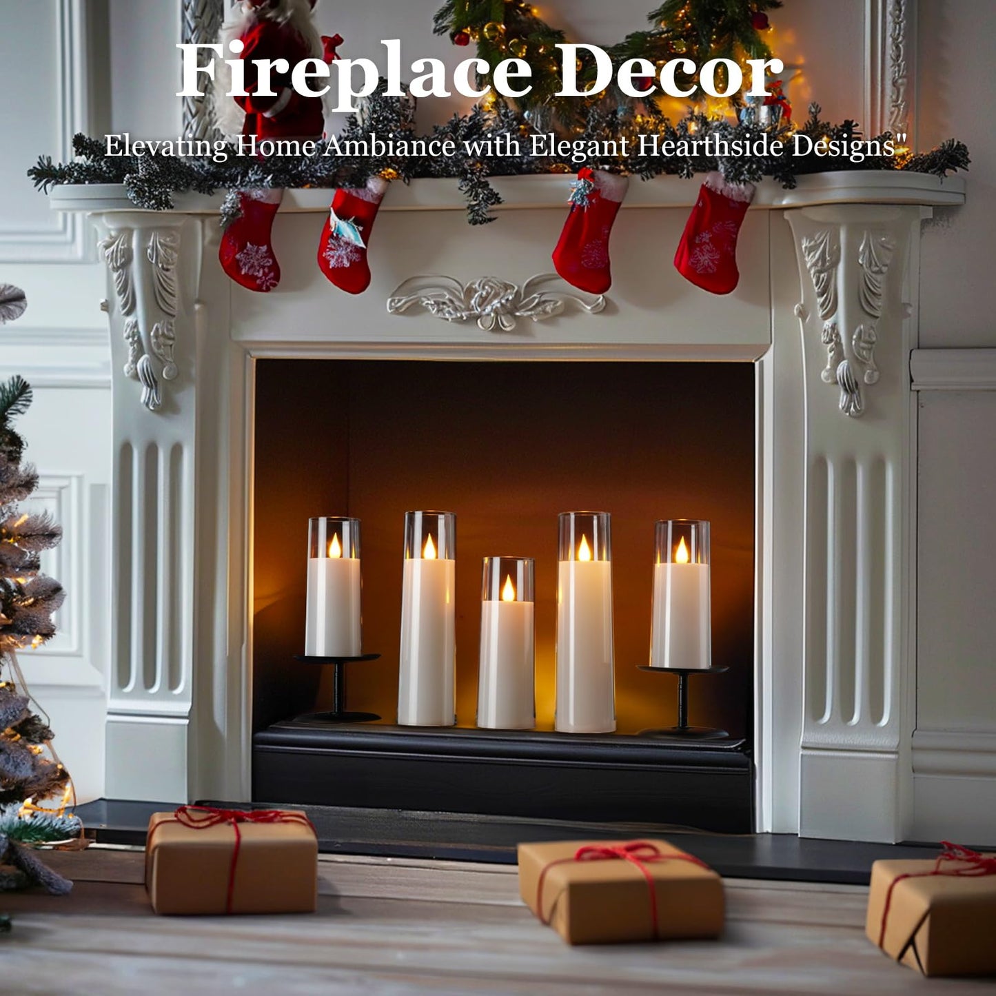 AMAGIC Acrylic Flameless Candles Flickering, LED Battery Operated Candles with Remote Control Timer, Fake Pillar Candle for Valentine's Day, Wedding Decor, White Set of 5