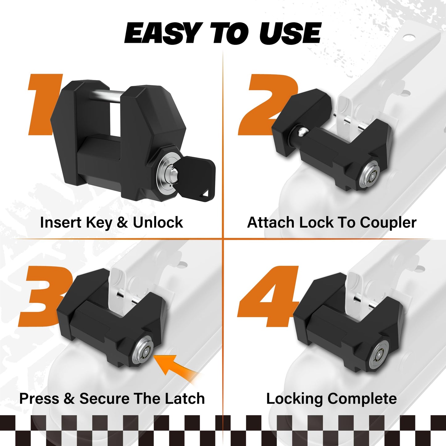 DEEAGLE Trailer Coupler Lock, Heavy Duty Trailer Hitch Lock, 1/4" Dia, 1-1/5" Span for Tow Boat RV Truck Car's Coupler with Anti-Rattle Rubber, Gold
