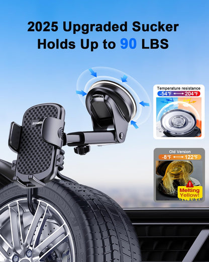 [Ultra-Stable] Car Phone Holder【2026 Strongest Suction & Hook】Cell Phone Mount for Dashboard Windshield Vent,Mobile Stand Base Truck Cradle for iPhone 17 Pro Max 16 15 14 13 12 Samsung S25 S24 Android