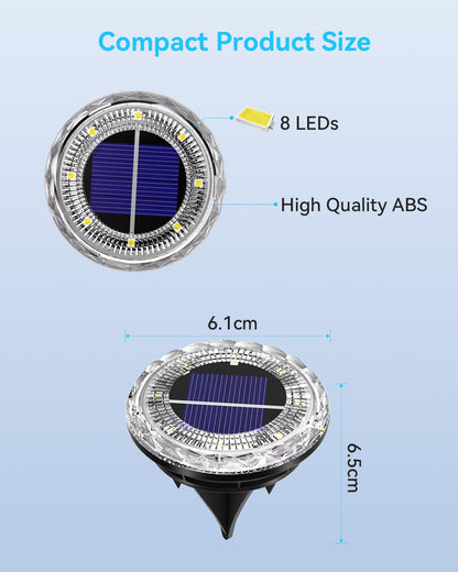Solar Ground Lights Outdoor，12 Pack 8 LED Solar Pathway Lights Up to 8–10H IP65 Waterproof Landscape Lighting for Lawn Yard Deck Patio Walkway (Warm White)