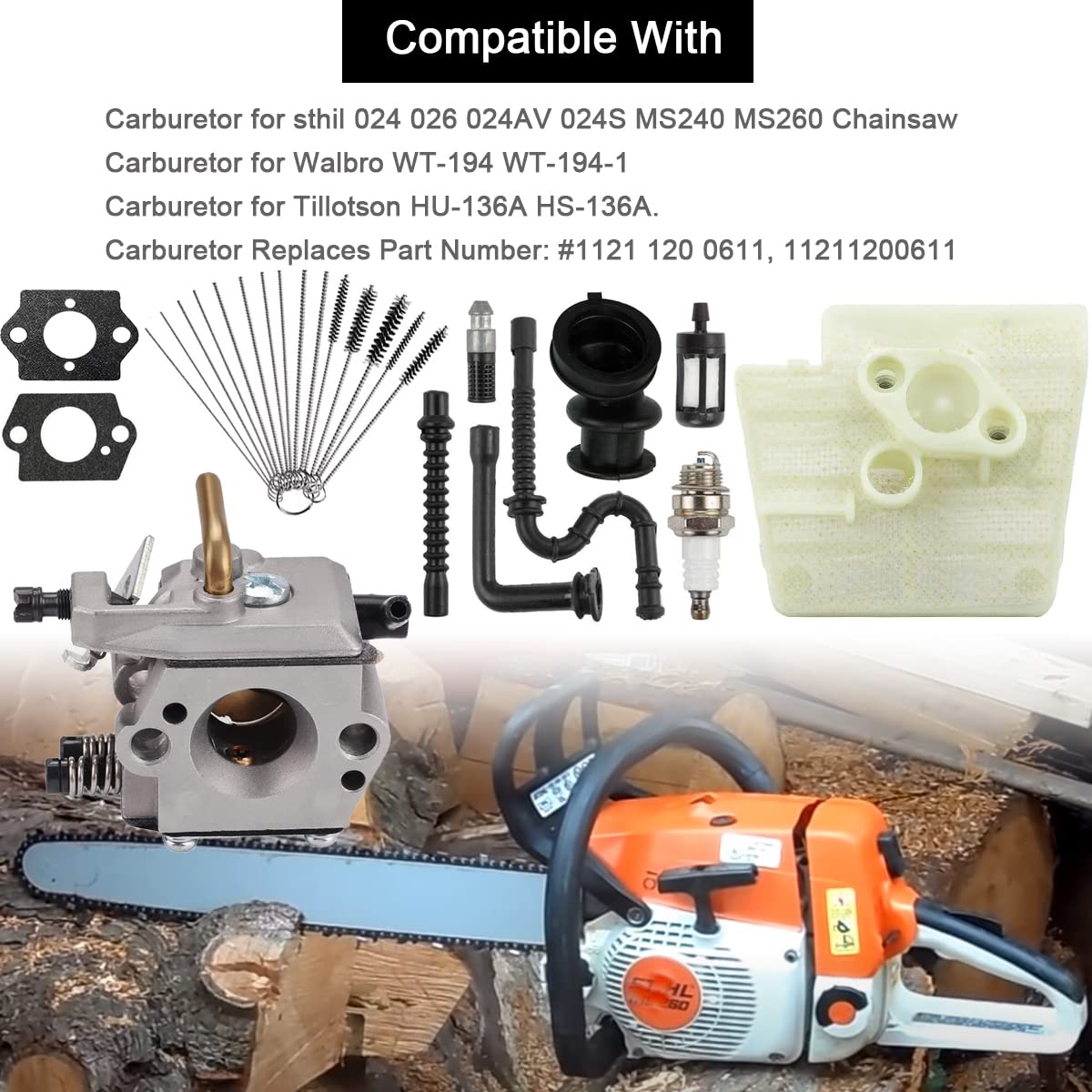 ZAMDOE Carburetor for STIHL 024 026 024AV 024S MS240 MS260 PRO Chainsaw,Replaces WT-194, WT-194-1, 1121 120 0611, with Air Filter Spark Plug Buffer Fuel Line Tune Up Kit