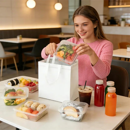 ZENFUN 25 Pack Insulated Take Away Bags Bulk, Small Insulated Cooler Bag Grocery Bag, White Thermal Bags for Hot&cold Frozen Food, Food Delivery, 9.5 x 6 x 10 Inches