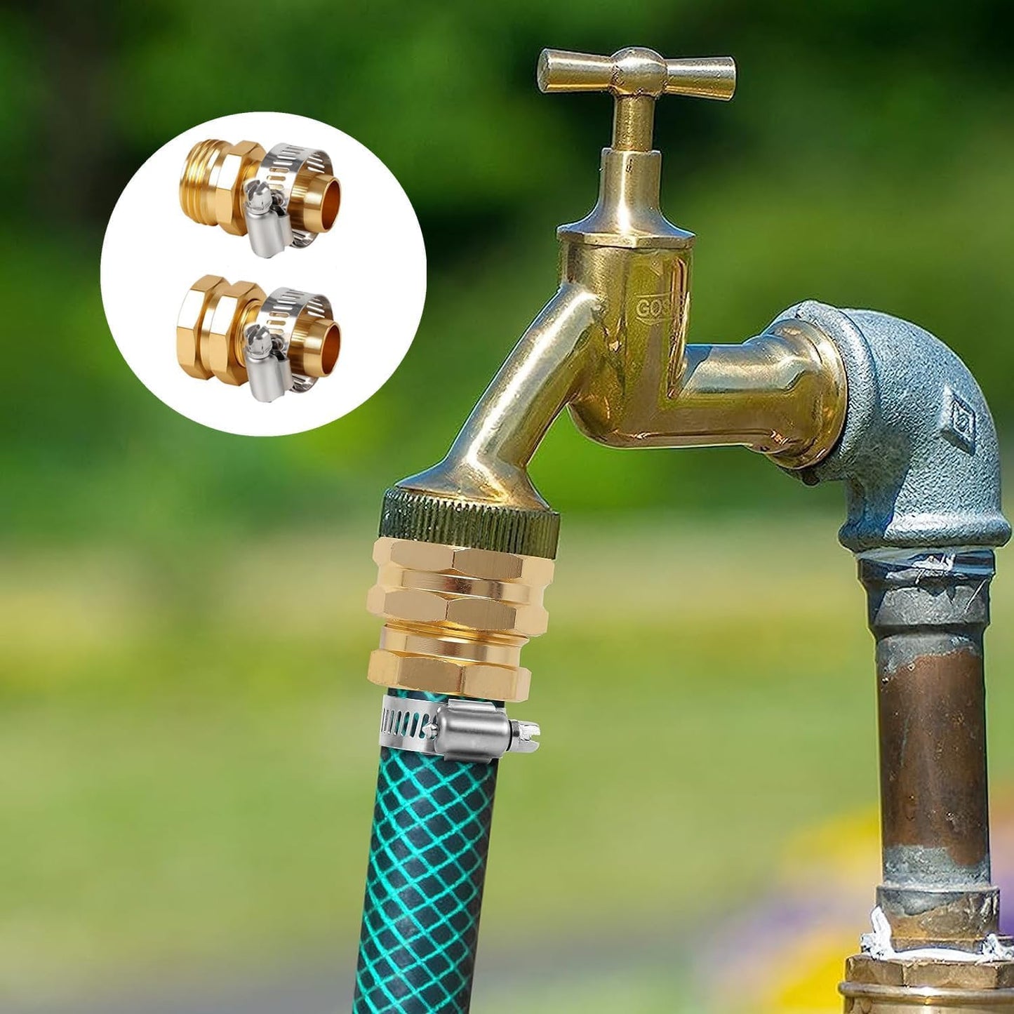 6 Pack Garden Hose Repair Kit with Stainless Clamp, Water Hose Mender Female and Male Hose Connector with Clamps, Fit 5/8" and 3/4" Rubber Garden Hose