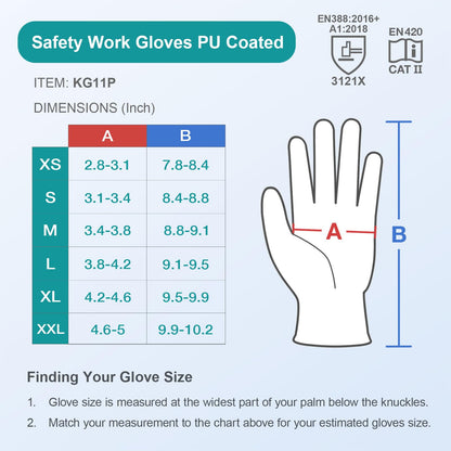 Safety Work Gloves PU Coated-12 Pairs,KAYGO KG11PB, Seamless Knit Glove with Polyurethane Coated Smooth Grip on Palm & Fingers, for Men and Women, Ideal for General Duty Work (M, Black)