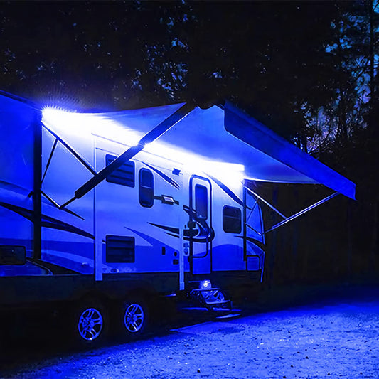 ROLiGHTiC RV Awning Lights, 12V 16.4FT Blue Camping Awning Lights, Motorhome Travel Trailer Food Trucks Van Waterproof Canopy Led Strip Lighting, RV Exterior Underglow Light