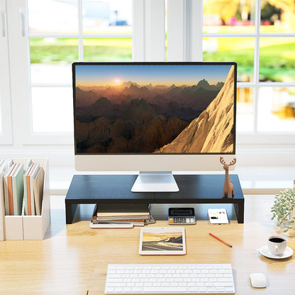 20 inch Monitor Stand Riser, Wood Monitor Stand for Desk, TV/Screen/PC/Printer/Laptop Riser, Computer Stand with Keyboard Organizer, Black Desktop Stand, Monitor Riser TEAMIX