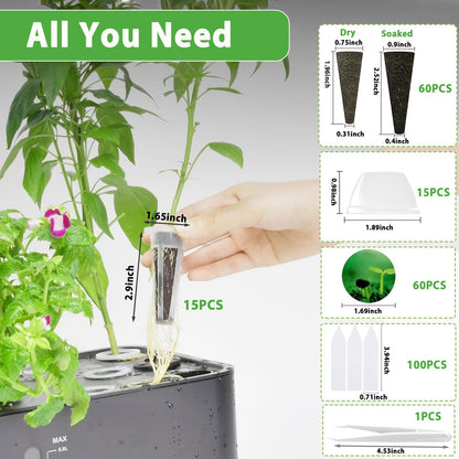 251PCS Seed Pod Kit for Aerogarden, Hydroponics Growing System for Garden Indoor, Grow Anything Kit for Hydroponics, 60 Grow Sponges, 60 Pod Labels, 15 Baskets, 15 Domes,100 Plant Labels, 1 Tweezers