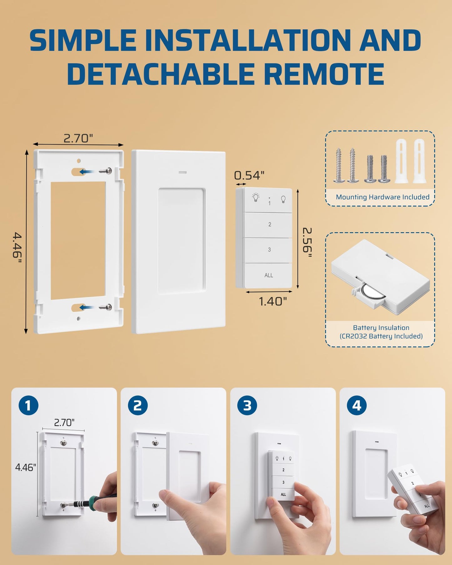 DEWENWILS Remote Control Outlet, Wall Mounted Wireless Light Switch, 2 Independent Control Sockets Electrical Remote Outlet Switch for Plug in Pendant Light, No Wiring,100 Ft Range