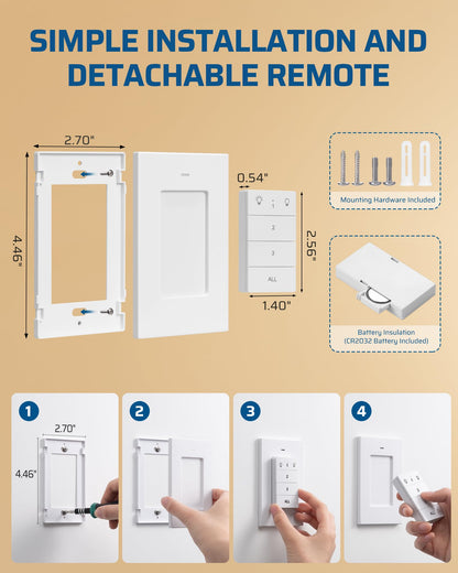 DEWENWILS Remote Control Outlet, Wall Mounted Wireless Light Switch, 2 Independent Control Sockets Electrical Remote Outlet Switch for Plug in Pendant Light, No Wiring,100 Ft Range
