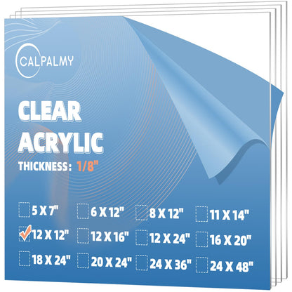 12 x 12” Clear Acrylic Sheet Cast Plexiglass (4-Pack) – 1/8” Thick; Use for Craft Projects, Signs, DIY Projects and More; Cut with Cricut, Saw or Hand Tools – No Knives