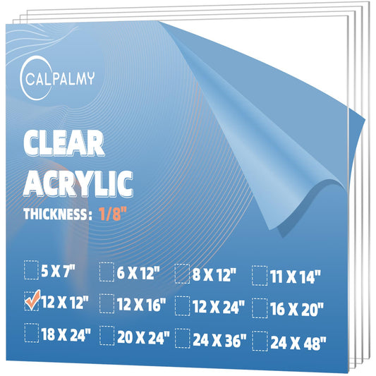 12 x 12” Clear Acrylic Sheet Cast Plexiglass (4-Pack) – 1/8” Thick; Use for Craft Projects, Signs, DIY Projects and More; Cut with Cricut, Saw or Hand Tools – No Knives