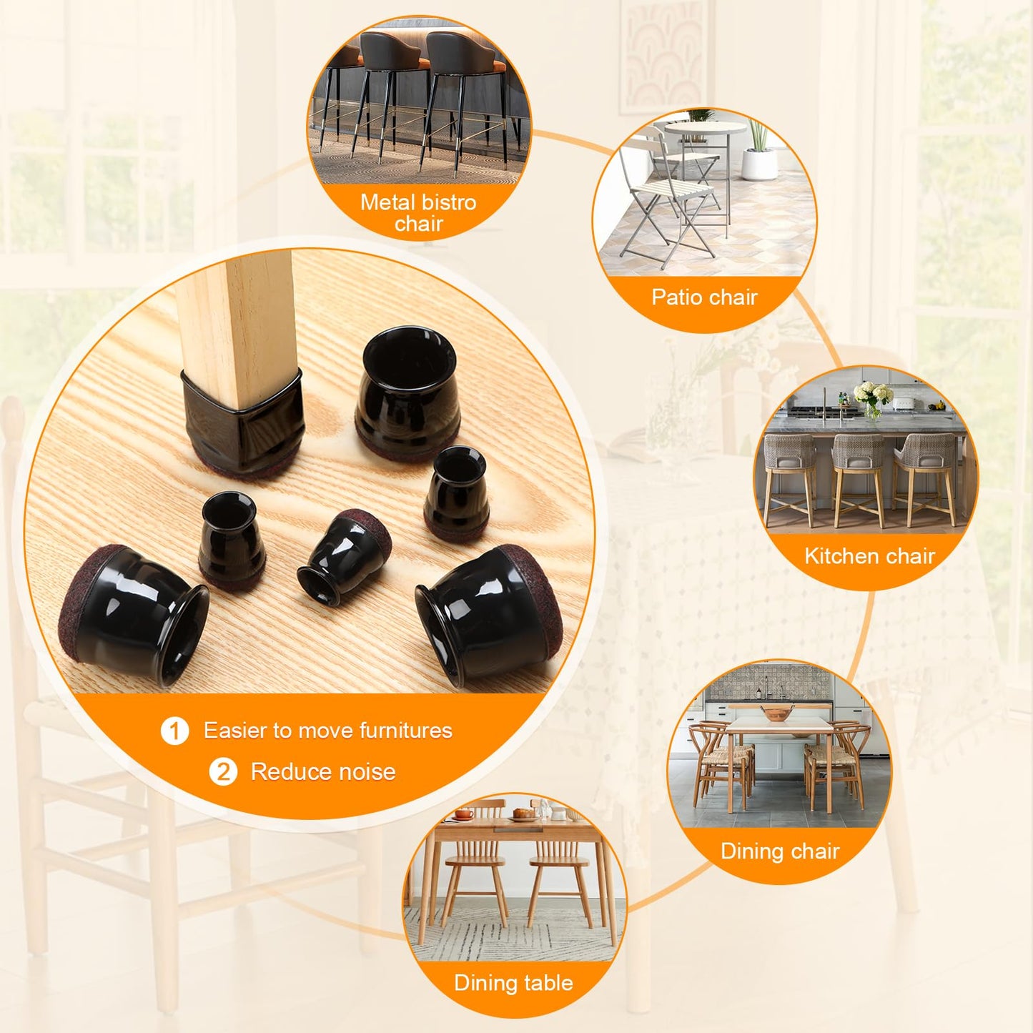 32 PCS Chair Leg Floor Protectors - Extra Small Black Caps for Round Legs (14―19mm / 1/2"―3/4") Anti Scratch