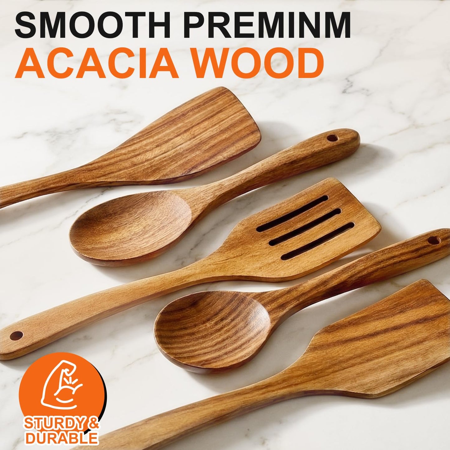 5 Pcs Best Wooden Spoons for Cooking Kitchen Utensils Set Non Stick Spoon Acacia Wood Utensil Cooking Spatula Turner Slotted Spoon Flat Wooden Spatula Set Mixing Cooking Spoons Kitchen Utensils