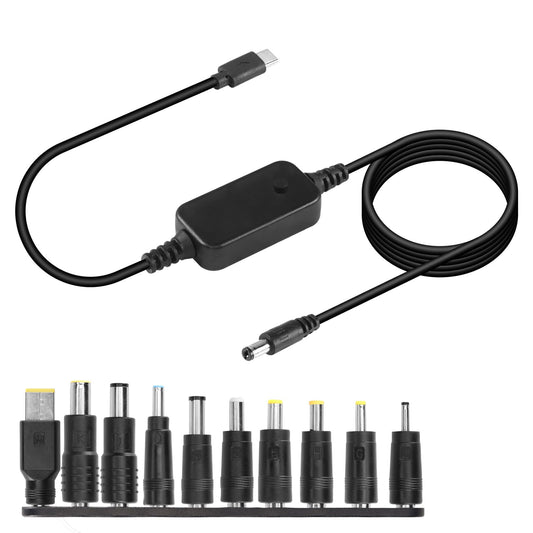 CERRXIAN 3.6FT USB C to DC PD Adapter Cable with 10 Connecor Tips,Type-C to DC Power Cable Output Adjustable Voltage 5V-9V-12V-15V-20V PD Fast Charging Cable