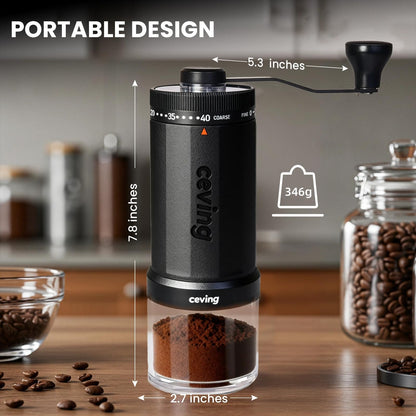 World's First 60g Large Capacity Manual Coffee Grinder, Portable Hand Coffee Bean Mill with 40 Adjustable Settings, Ceramic Conical Burr Grinder for Espresso, Pour Over, Camping, Travel, Gift, etc