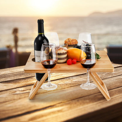 YOUEON Portable Wine Picnic Table with 5 Wine Glasses Holder, Foldable Champagne Snack Tables, Beverage and Cheese Table for Picnic, Camping, Park, Beach, Outdoor Lover Gift