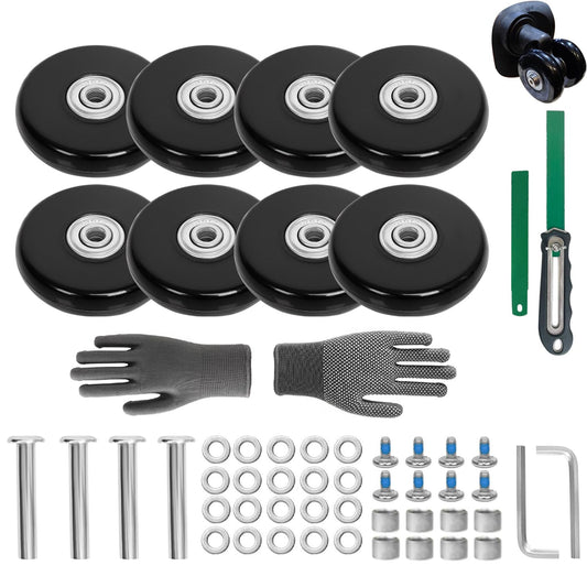 50mm x 14mm Luggage Wheel Replacement Kit 8Pcs Rubber Suitcase Wheels with Saw&50mm Axles Repair Kit for Luggage Bags Trolley Case