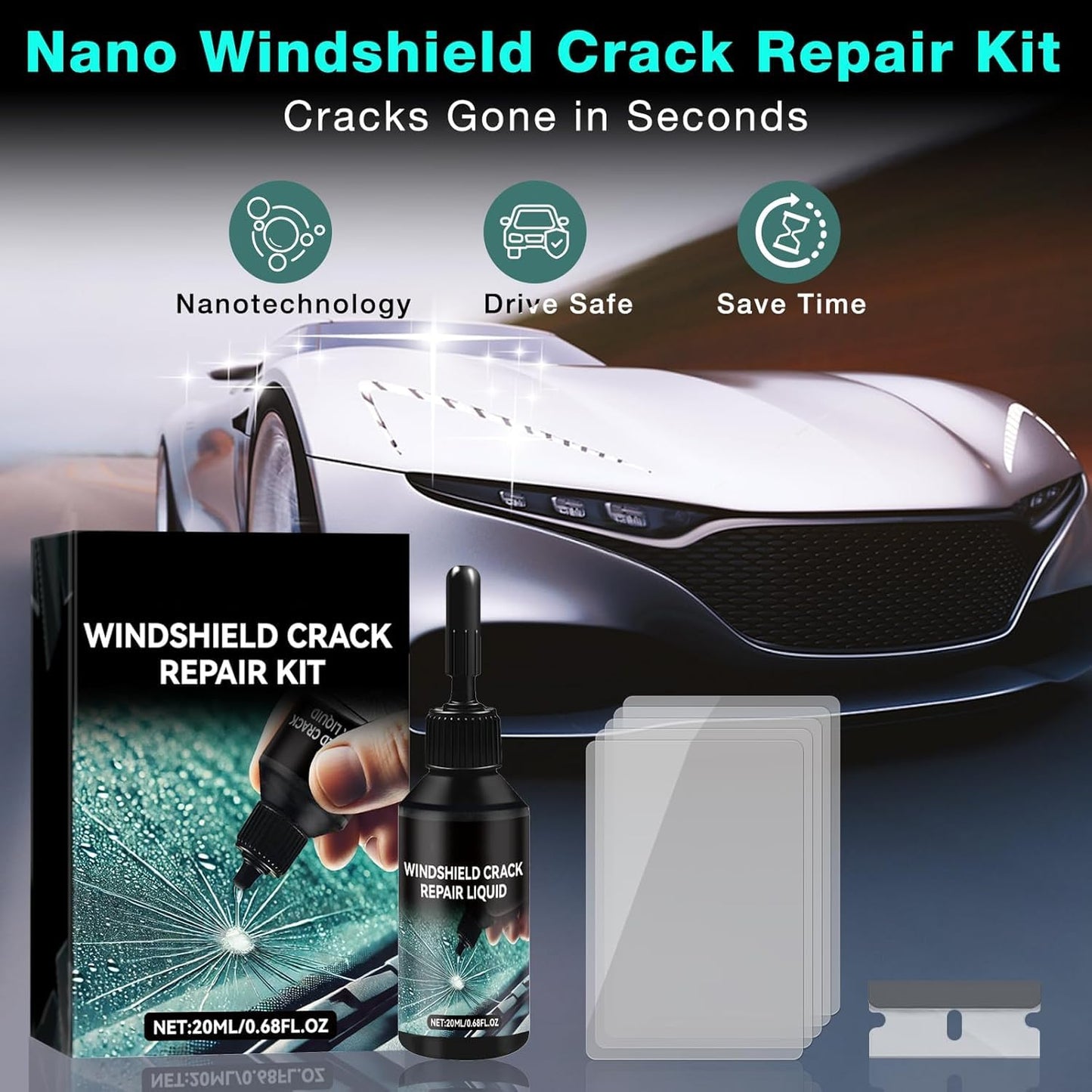 2026 Upgrade, Windshield Crack Repair Kit，Windshield Repair Kit, Premium Quick Fix Windshield & Glass Repair Tools for Chips and Cracks(2PCS)