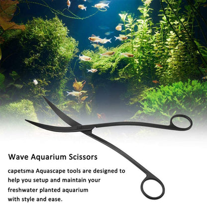 Aquarium Wave Scissors, KABASI 9.8 inch Long Stainless Steel Tank Plant Trimmer Aquascaping Tools Scissors with Carbonation Protection Coating, Perfect for Aquarium Tank Terrariums