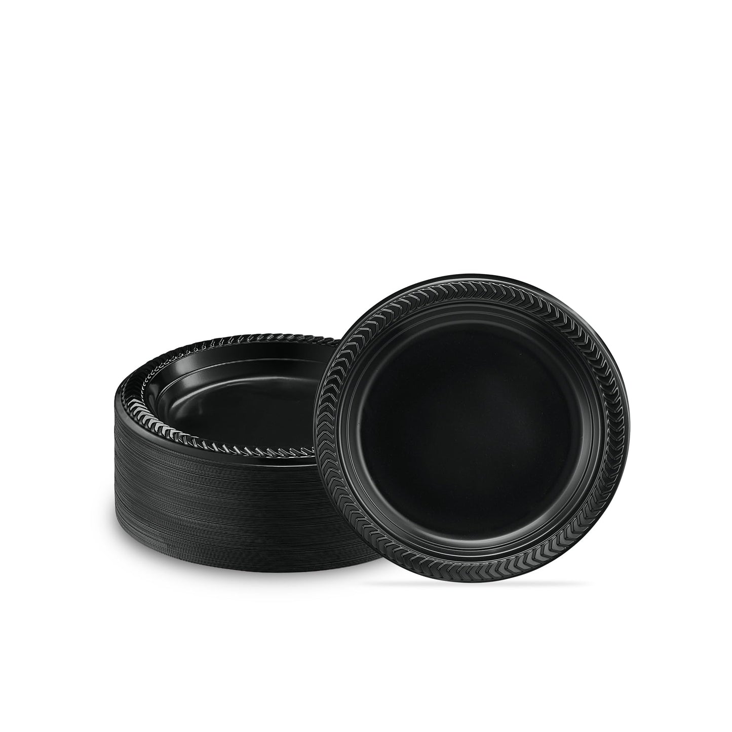 PLASTICPRO 200 PCS Black Plastic Plates Light Weight 6 Inch Plastic Dessert Plates Black Plates Disposable for Party and Wedding