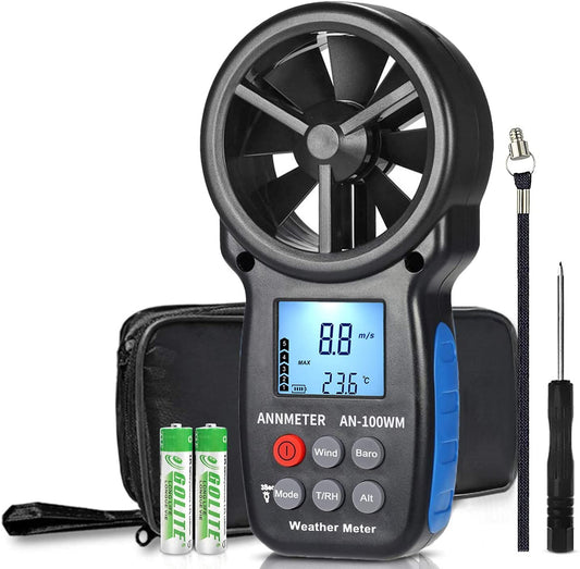 AIOMEST Handheld Wind Speed Chill Temperature Meter Tester, Digital Anemometer for Air Flow, Velocity, Air Pressure, Humidity Altimeter Gauge, AI-100WM
