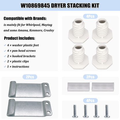 W10869845 Dryer Stacking Kit for Whirlpool Standard & Long Vent Dryer & Washer - Replaces AP6047938 PS3407625 W10298318 W10761316 W10298318RP