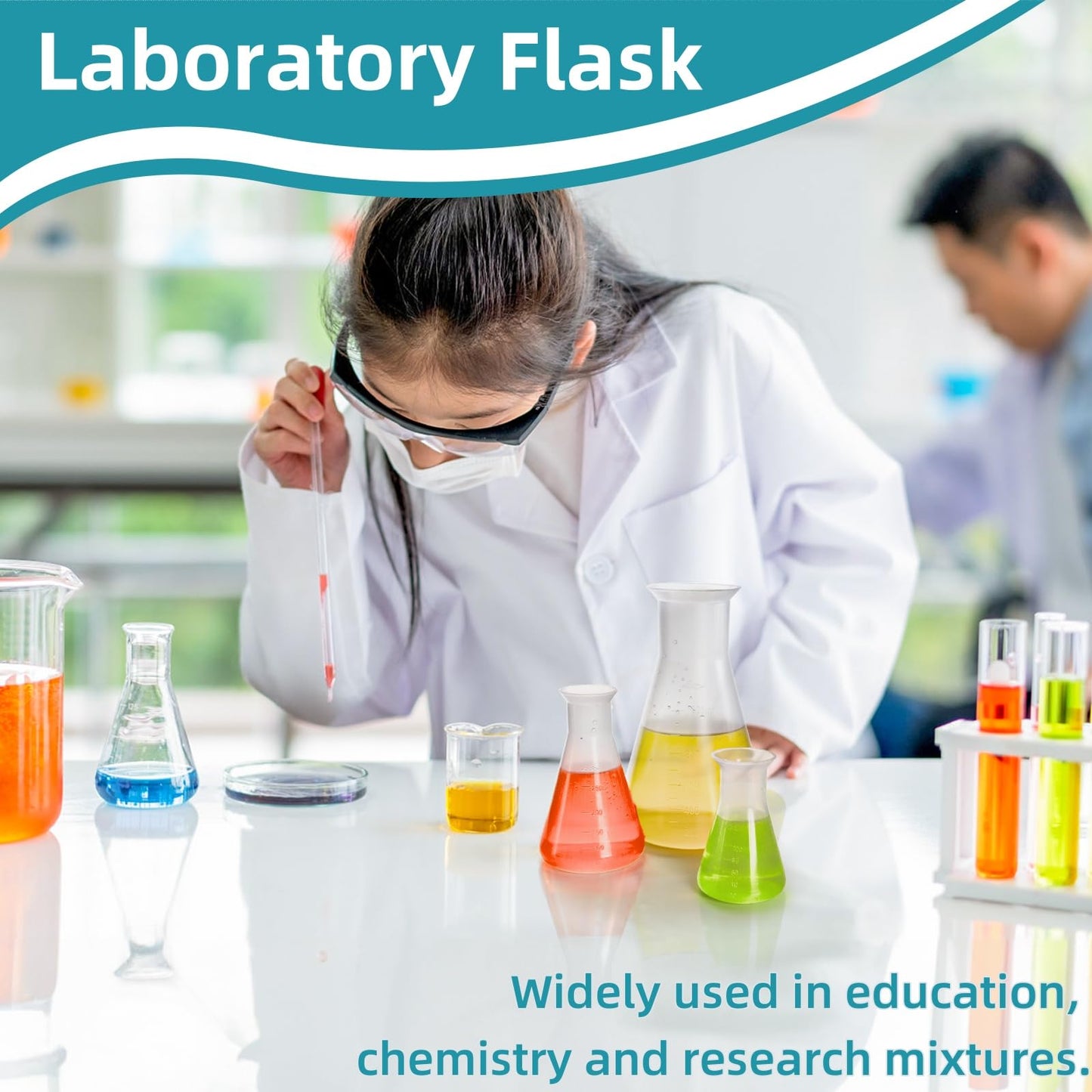 Covzoe 10 Pack Plastic Erlenmeyer Flask, Clear Scientific Conical Flask for Students Experiment, Laboratory Chemical Erlenmey Education Learning Tool, 50ml, 100ml, 250ml, 500ml, 1000ml