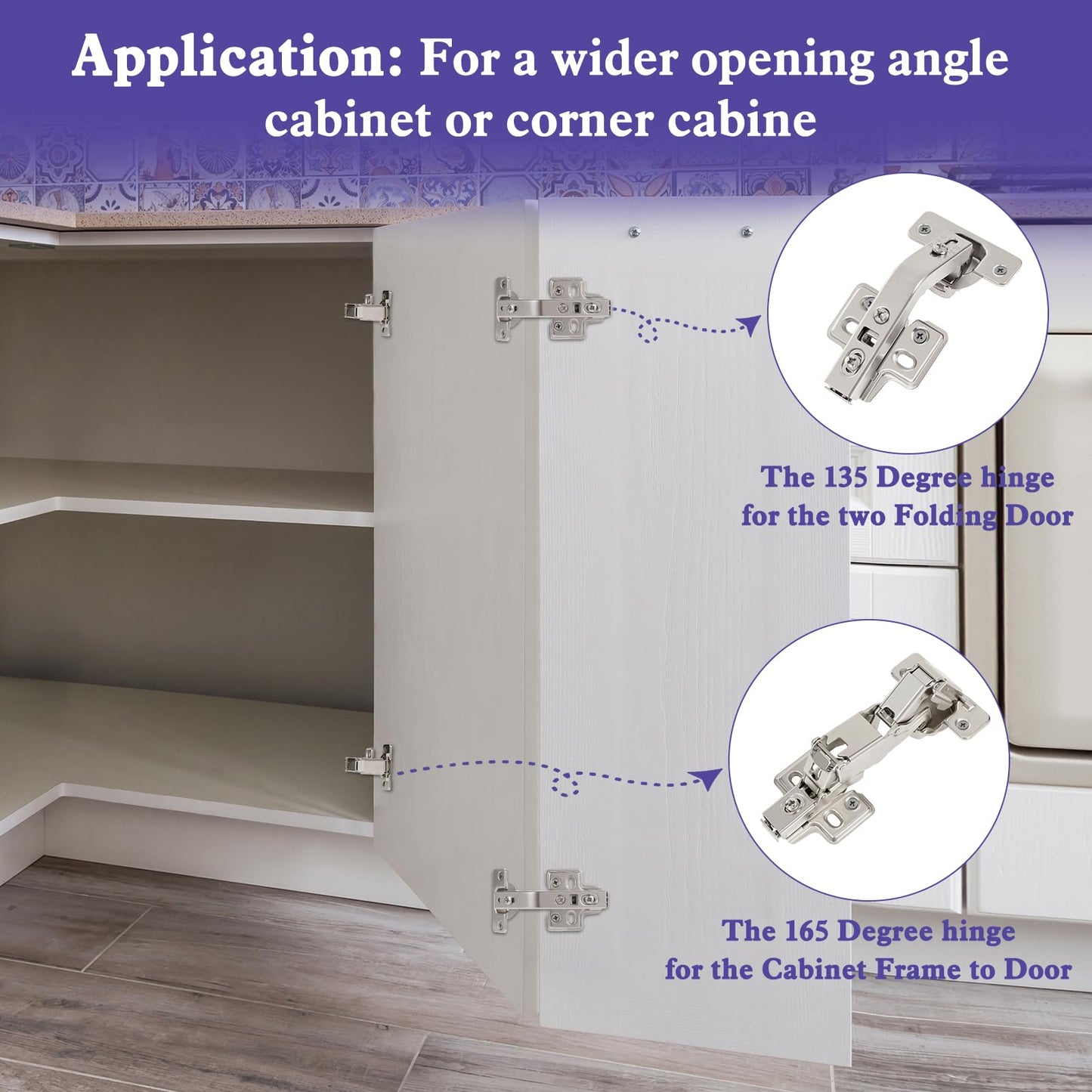 2 Pack 165 Degree Full Overlay Kitchen Cabinet Hinges,Soft Close Kitchen Cabinet Door Hinges for Lazy Susan Corner Kitchen Cabinets Cabinet Folden Door, Clip-on Concealed Cabinet Hardware