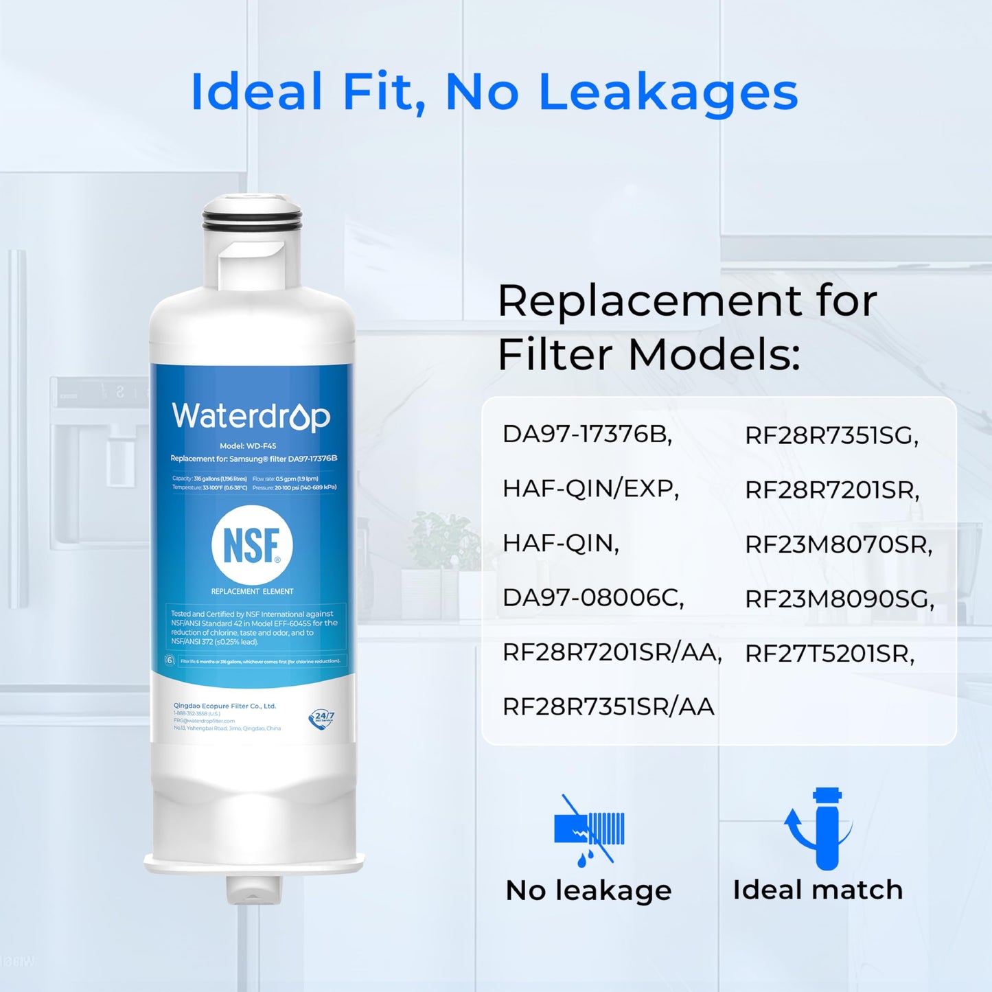 Waterdrop DA97-17376B Replacement for Samsung HAF-Qin/EXP, DA97-08006C, RF28R7201SR, RF28R7351SG, WD-F45, Refrigerator Water Filter, 3 Filters