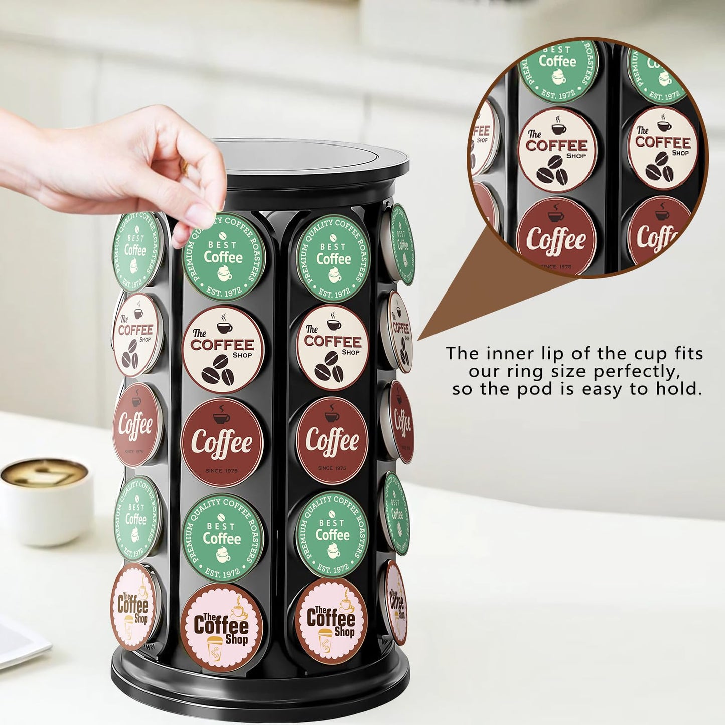 TOMSHUB K Cup Holder，Coffee Pod Storage Carousel Holder Organizer Compatible with 40 Keurig K-Cup Pods，Home or Office Kitchen Counter Organizer