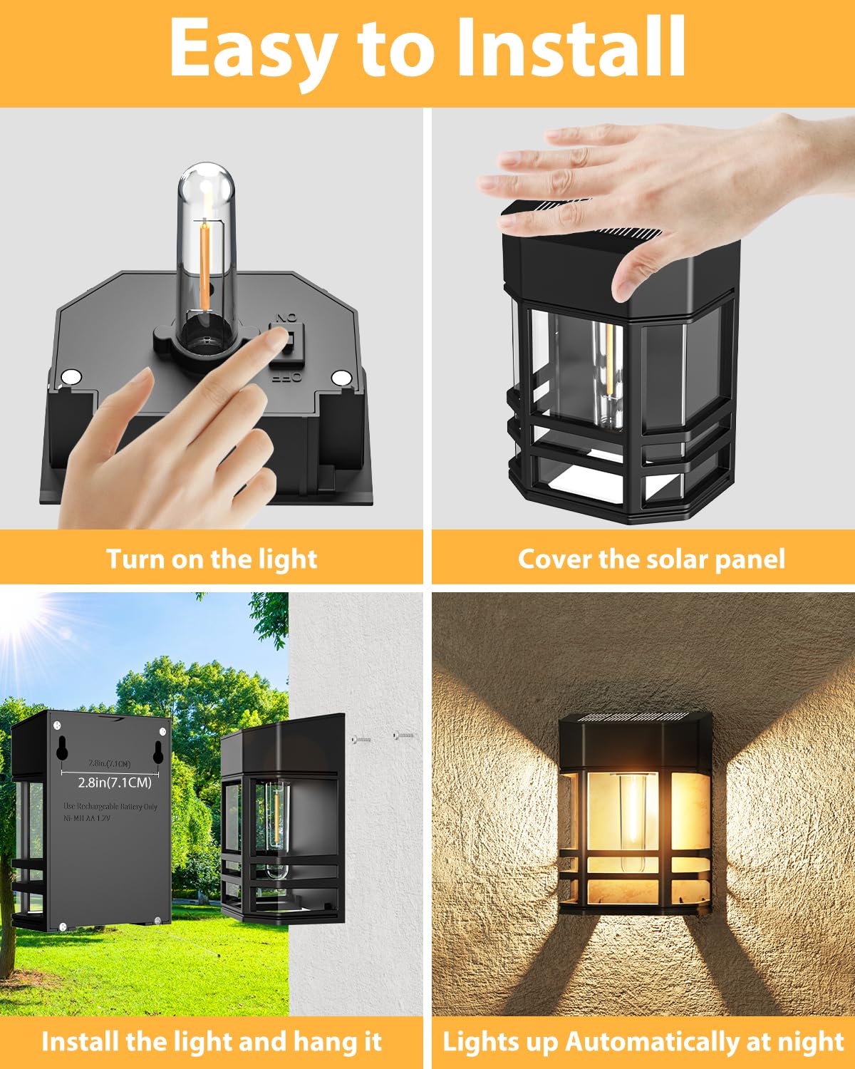 Woolmug Solar Fence Lights Outdoor, 2 Pack Retro Solar Deck Lights Outdoor Waterproof with Edison LED Bulbs, Solar Powered Wall Lights for Garden Fence Backyard Decor Post Patio (Warm White)