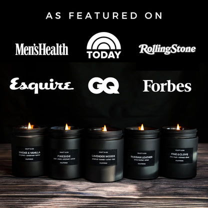 Craft & Kin Scented Black Candles for Men | Premium Smoke & Vanilla Scented Candles | Long Lasting Candle with 45 Hour Burn Time, 7.6oz