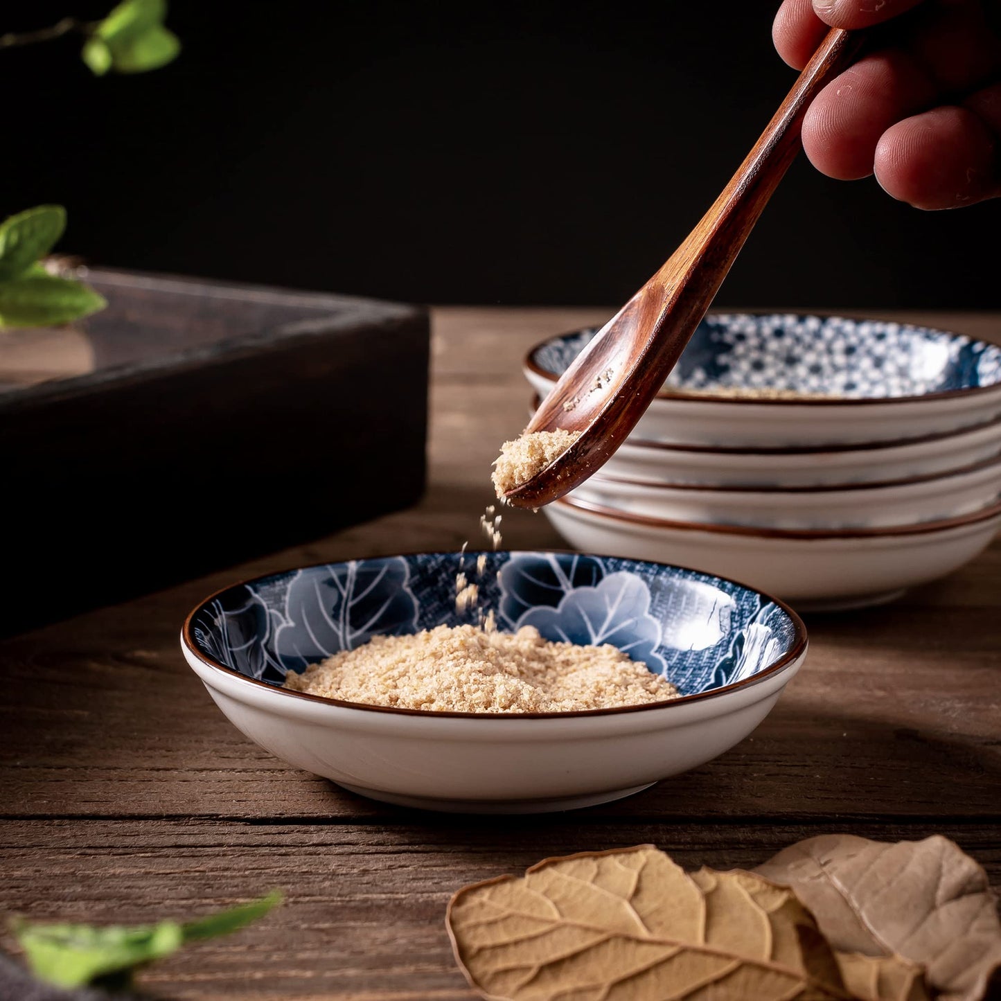 Swuut Japanese Style Ceramic Dipping Bowls,4'' Small Side Dishes Soy Sauce Dish for Sushi Dip,Snack,2.5 Oz Blue and White Pinch Bowl for Kitchen Prep - Set of 6 (4 inch)
