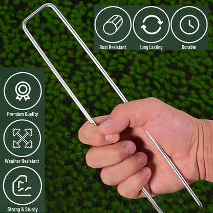 100 Pack Landscape Staples 6 Inch Anti-Rust Galvanized Garden Stakes 11-Gauge U-Shaped Heavy-Duty Landscape Pins for SOD Anchoring Weed Barrier Fabric Ground Cover Irrigation Tubing & Artificial Turf